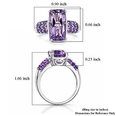D'Joy Rose De France Amethyst and African Amethyst 5.30 ctw Ring in Platinum Over Sterling Silver (Size 6.0)