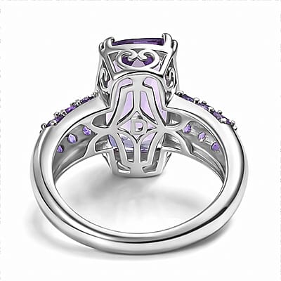D'Joy Rose De France Amethyst and African Amethyst 5.30 ctw Ring in Platinum Over Sterling Silver (Size 7.0)