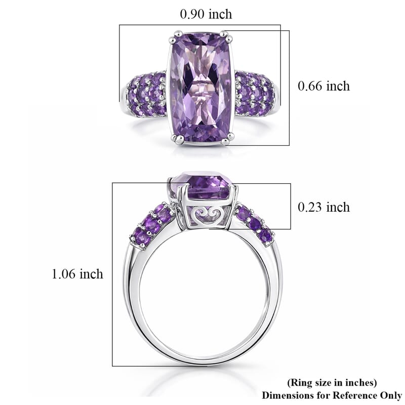 D'Joy Rose De France Amethyst and African Amethyst 5.30 ctw Ring in Platinum Over Sterling Silver (Size 7.0)