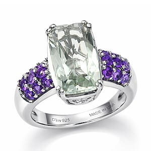 D'Joy Montezuma Prasiolite and African Amethyst 5.35 ctw Ring in Platinum Over Sterling Silver (Size 11.0)