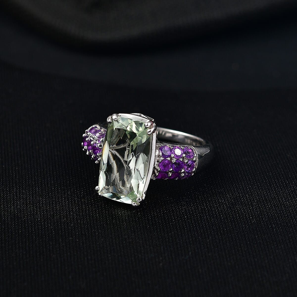 D'Joy Montezuma Prasiolite and African Amethyst 5.35 ctw Ring in Platinum Over Sterling Silver (Size 11.0) image number 1