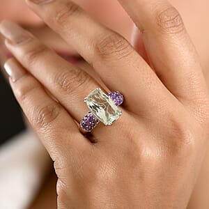 D'Joy Montezuma Prasiolite and African Amethyst 5.35 ctw Ring in Platinum Over Sterling Silver (Size 6.0)