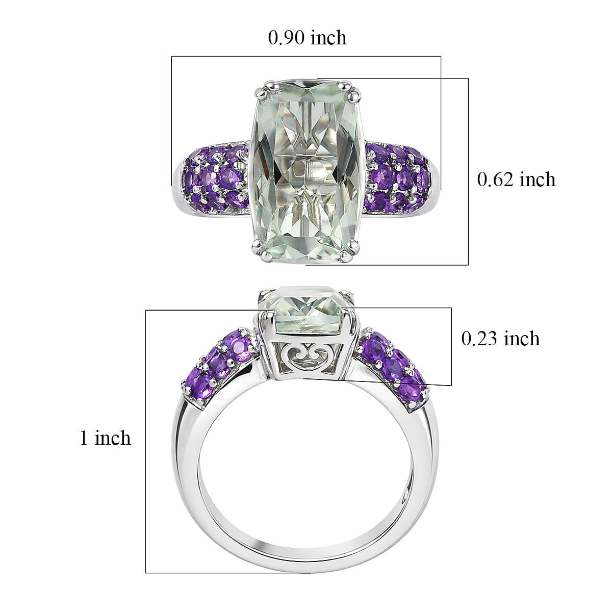 D'Joy Montezuma Prasiolite and African Amethyst 5.35 ctw Ring in Platinum Over Sterling Silver (Size 6.0) image number 5