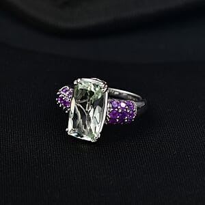 D'Joy Montezuma Prasiolite and African Amethyst 5.35 ctw Ring in Platinum Over Sterling Silver (Size 8.0)
