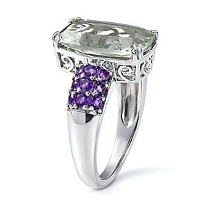 D'Joy Montezuma Prasiolite and African Amethyst 5.35 ctw Ring in Platinum Over Sterling Silver (Size 8.0)