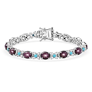 D'Joy Premium Star Ruby and Multi Gemstone 26.00 ctw Bracelet in Rhodium Over Sterling Silver (8.00 In)