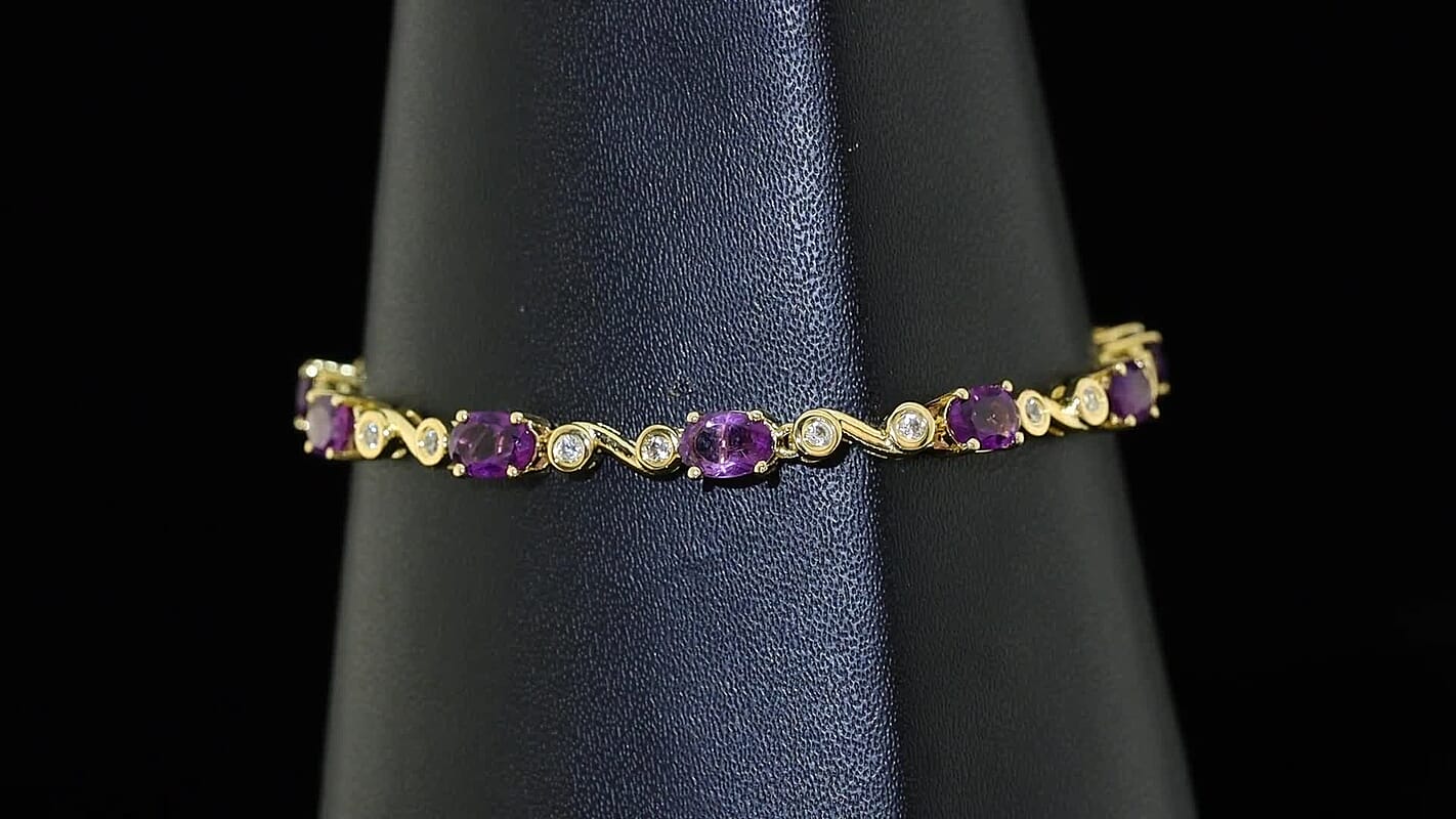 EverTrue African Amethyst and White Zircon 4.70 ctw Bracelet in 18K Yellow Gold Plated (6.50 In)