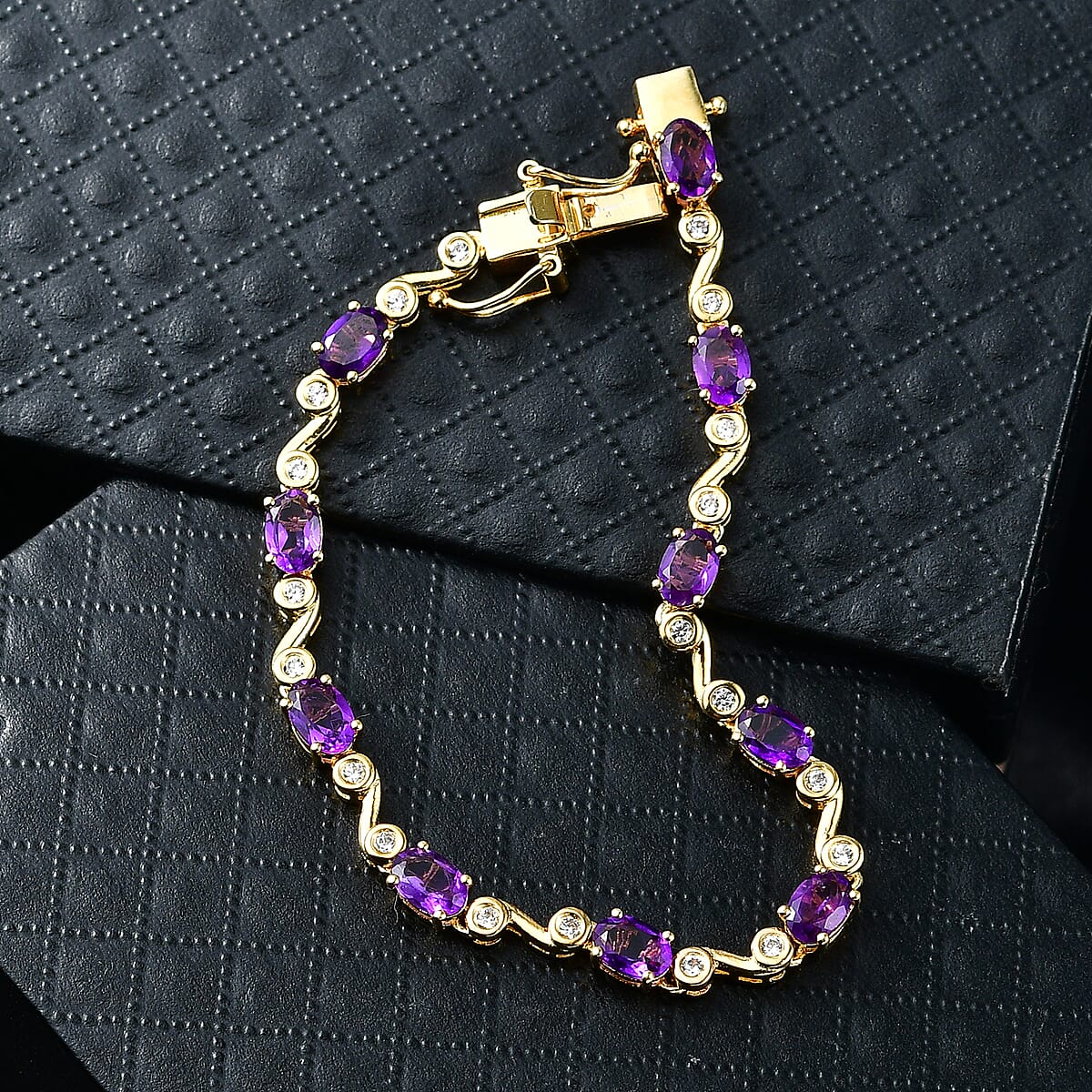 EverTrue African Amethyst and White Zircon 4.70 ctw Bracelet in 18K Yellow Gold Plated (6.50 In) image number 1