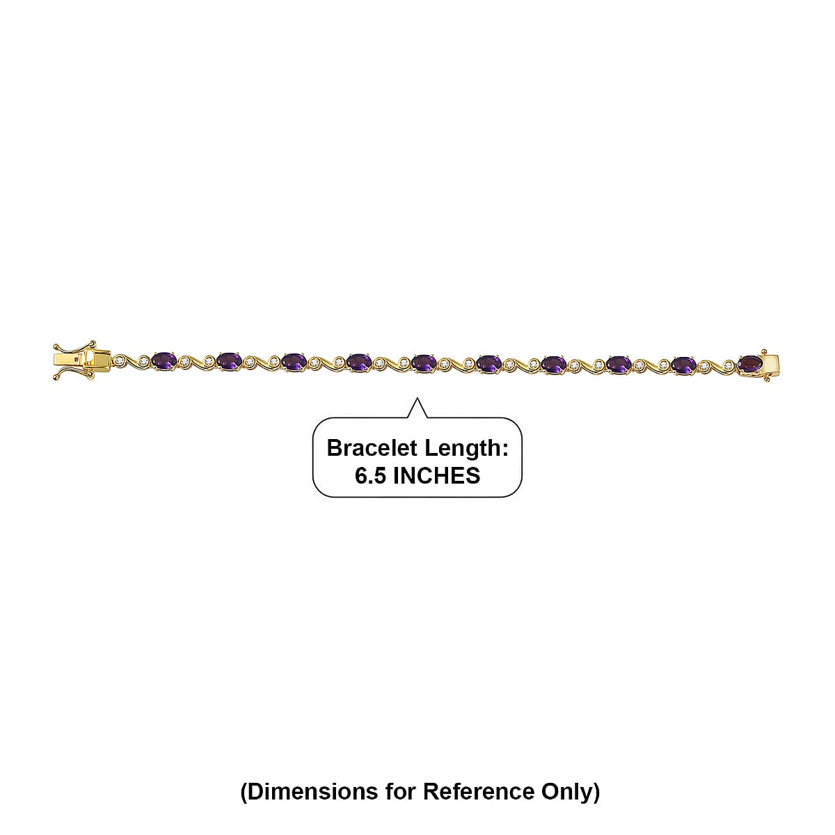 EverTrue African Amethyst and White Zircon 4.70 ctw Bracelet in 18K Yellow Gold Plated (6.50 In) image number 4