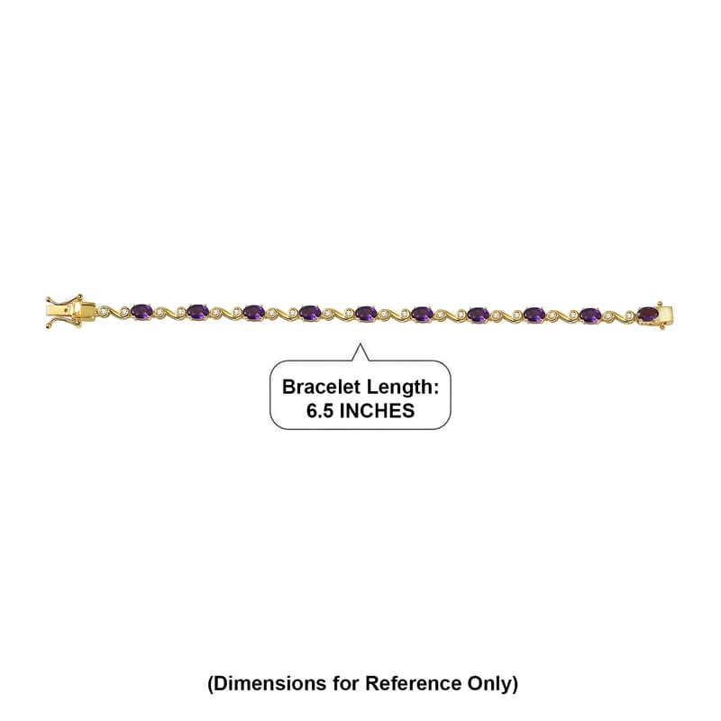 EverTrue African Amethyst and White Zircon 4.70 ctw Bracelet in 18K Yellow Gold Plated (6.50 In)