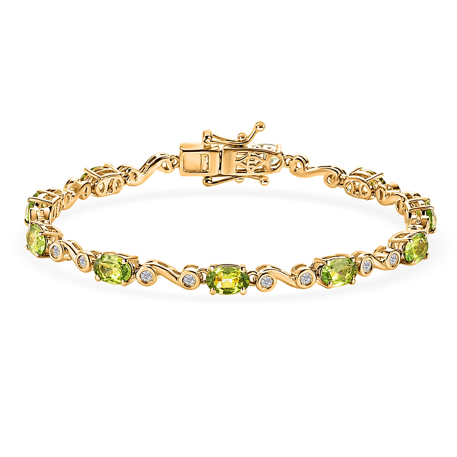 EverTrue Hebei Peridot and White Zircon 5.50 ctw Bracelet in 18K YG Plated (6.50 In)