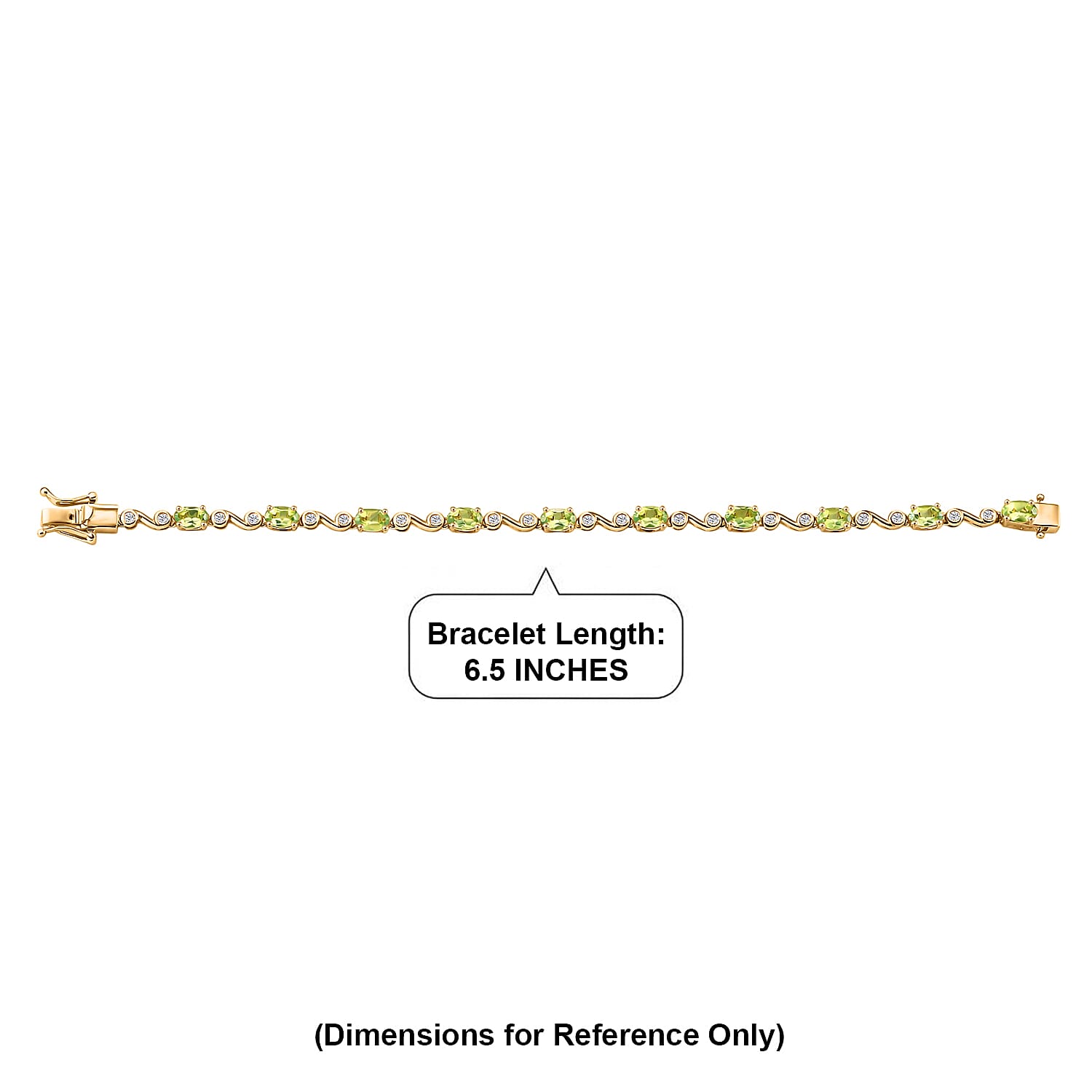 EverTrue Hebei Peridot and White Zircon 5.50 ctw Bracelet in 18K YG Plated (6.50 In)