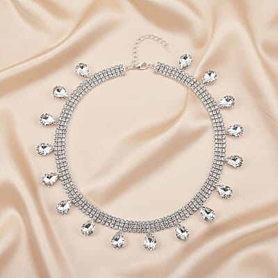 Sparkling Austrian Crystal Dripping Necklace (16-19 Inches) in Silvertone