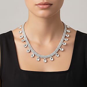 Sparkling Austrian Crystal Dripping Necklace (16-19 Inches) in Silvertone