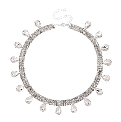 Sparkling Austrian Crystal Dripping Necklace (16-19 Inches) in Silvertone