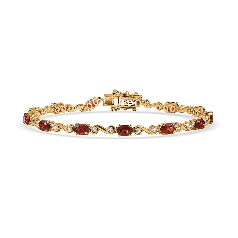 EverTrue Mozambique Garnet and White Zircon 6.90 ctw Bracelet in 18K YG Plated (6.50 In)