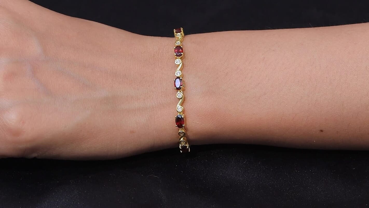 EverTrue Mozambique Garnet, White Zircon Bracelet in 18K YG Plated (6.50 In) 6.90 ctw