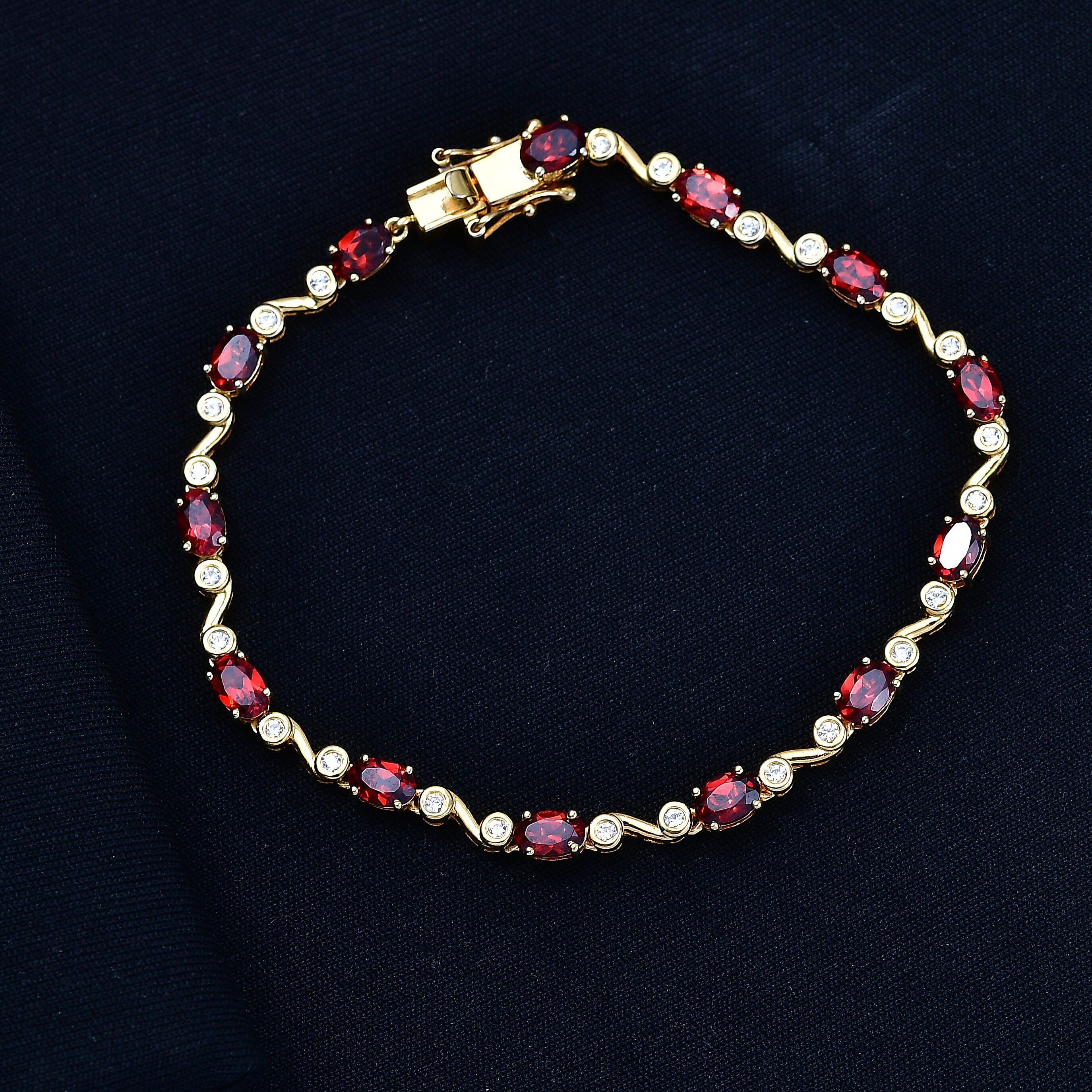 EverTrue Mozambique Garnet and White Zircon 6.90 ctw Bracelet in 18K YG Plated (6.50 In)