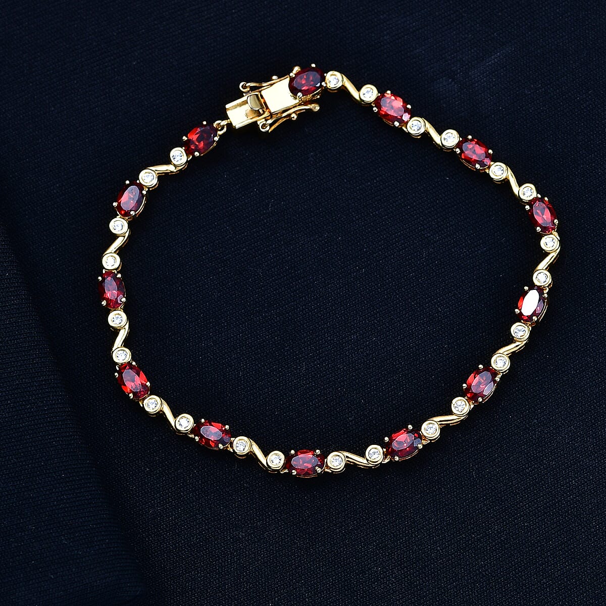 EverTrue Mozambique Garnet and White Zircon 6.90 ctw Bracelet in 18K YG Plated (6.50 In) image number 1