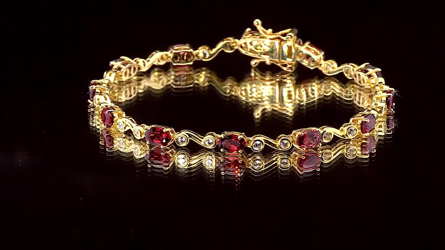 EverTrue Mozambique Garnet, White Zircon Bracelet in 18K YG Plated (6.50 In) 6.90 ctw