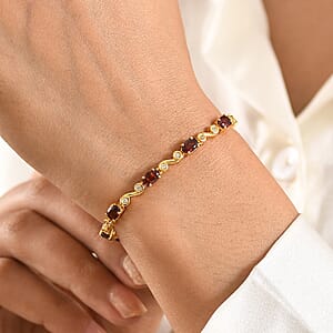 EverTrue Mozambique Garnet and White Zircon 6.90 ctw Bracelet in 18K YG Plated (6.50 In)