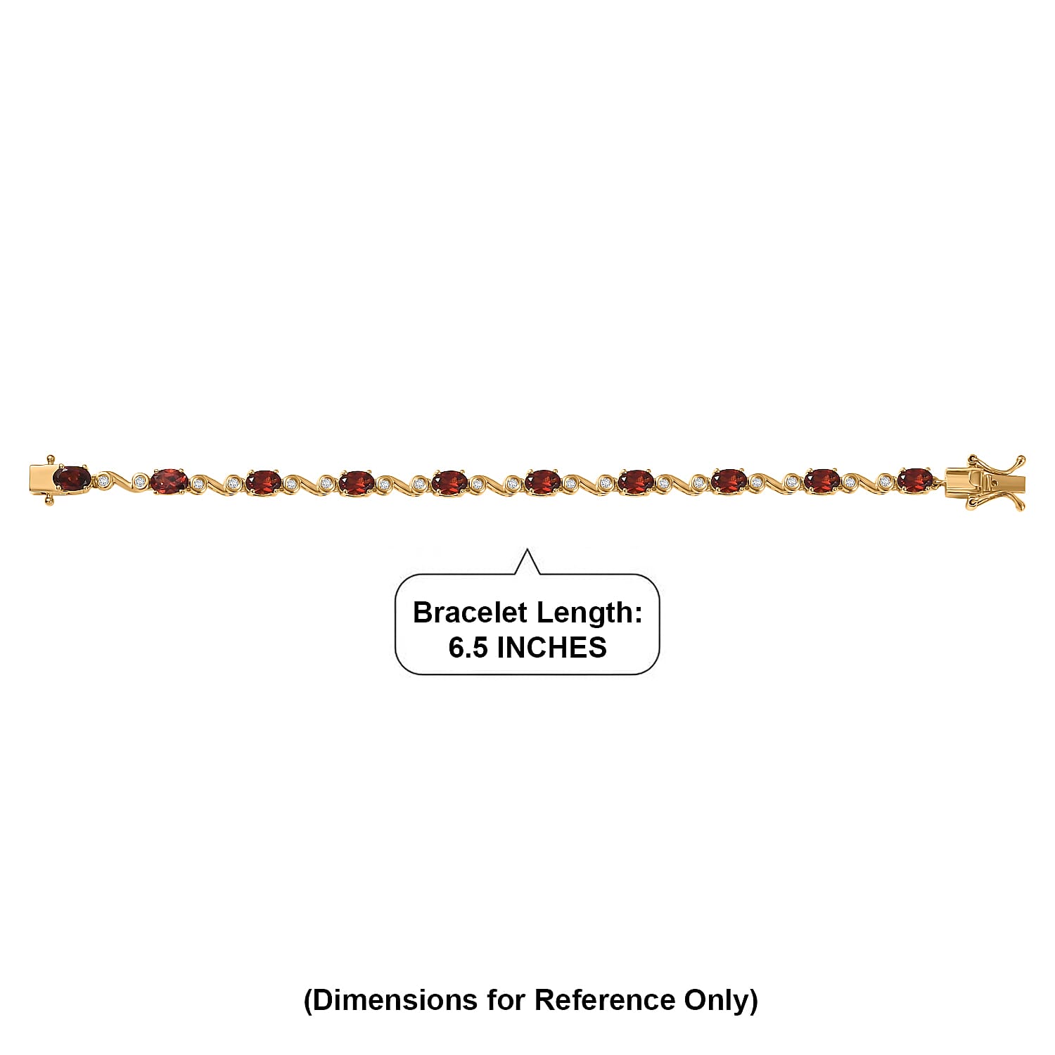 EverTrue Mozambique Garnet and White Zircon 6.90 ctw Bracelet in 18K YG Plated (6.50 In)