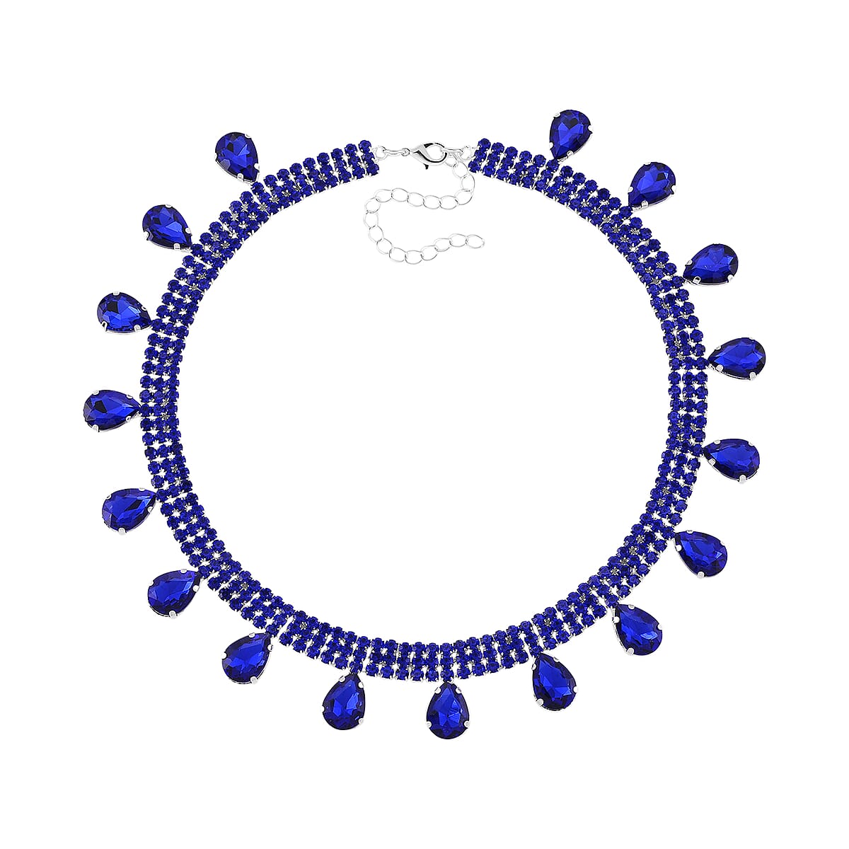 Sparkling Blue Austrian Crystal Dripping Necklace (16-19 Inches) in Silvertone image number 3