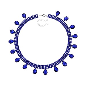 Sparkling Blue Austrian Crystal Dripping Necklace (16-19 Inches) in Silvertone