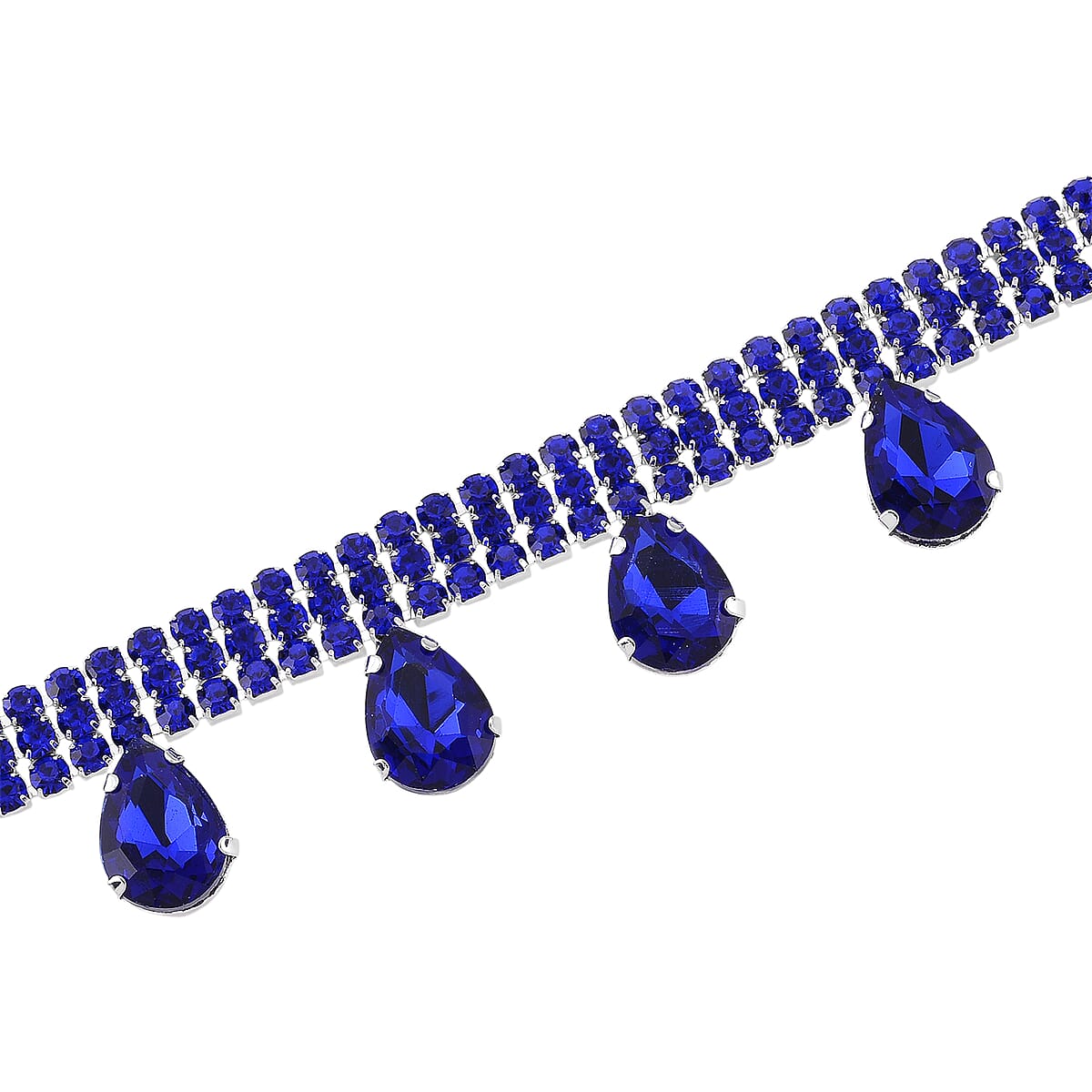 Sparkling Blue Austrian Crystal Dripping Necklace (16-19 Inches) in Silvertone image number 4