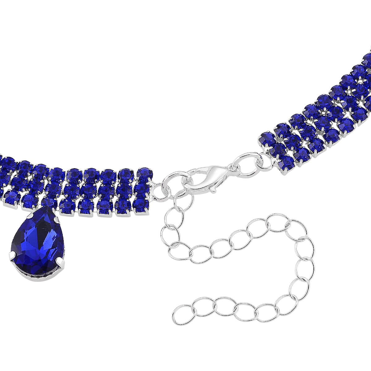 Sparkling Blue Austrian Crystal Dripping Necklace (16-19 Inches) in Silvertone image number 5