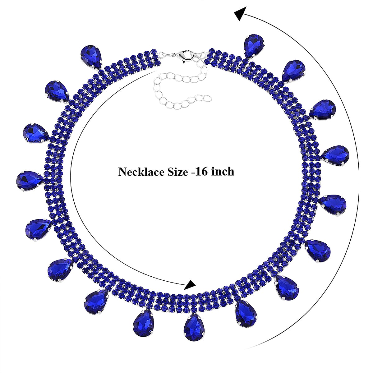 Sparkling Blue Austrian Crystal Dripping Necklace (16-19 Inches) in Silvertone image number 6