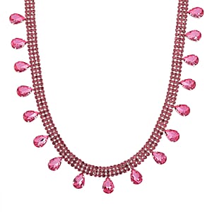Sparkling Pink Austrian Crystal Dripping Necklace (16-19 Inches) in Silvertone