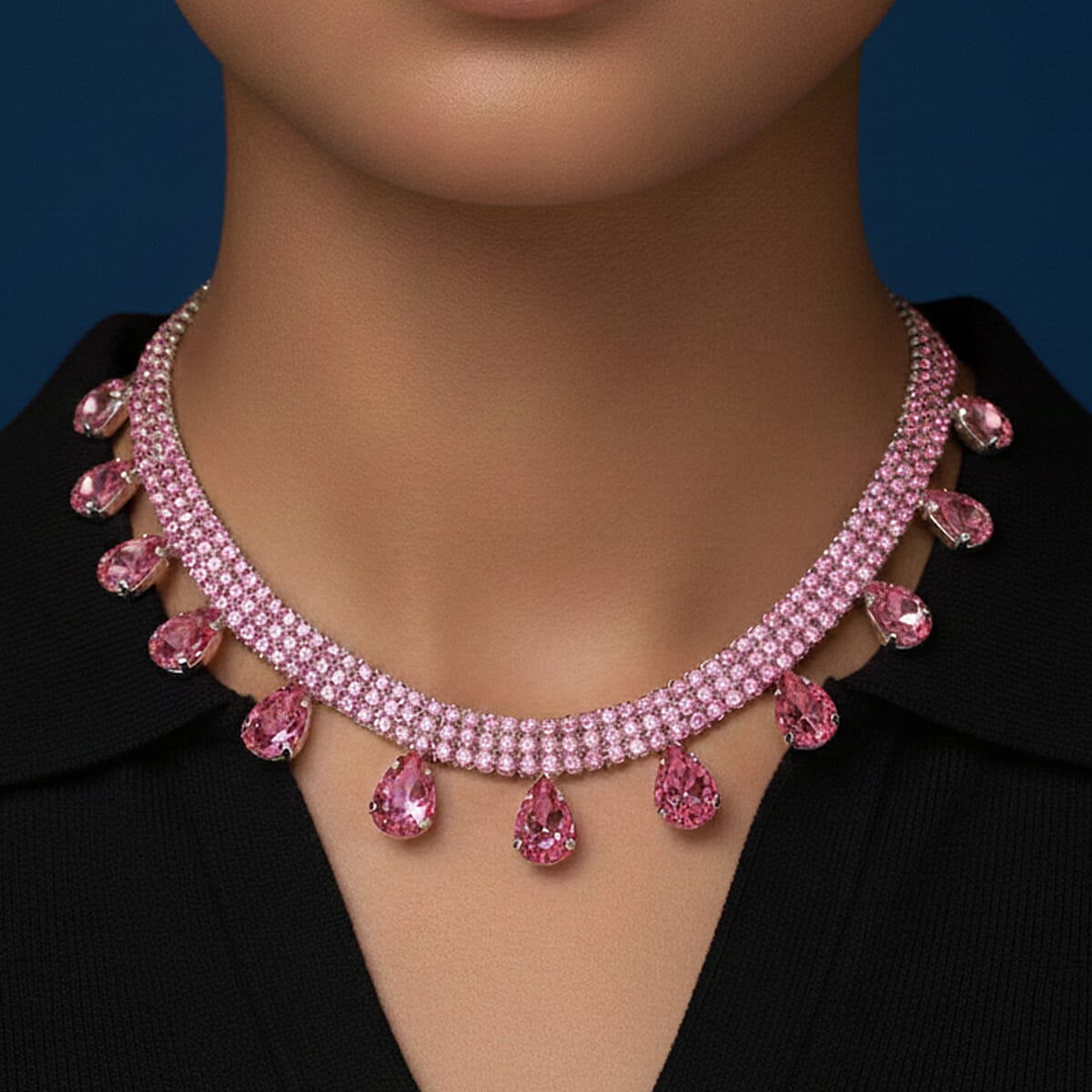 Sparkling Pink Austrian Crystal Dripping Necklace (16-19 Inches) in Silvertone image number 2