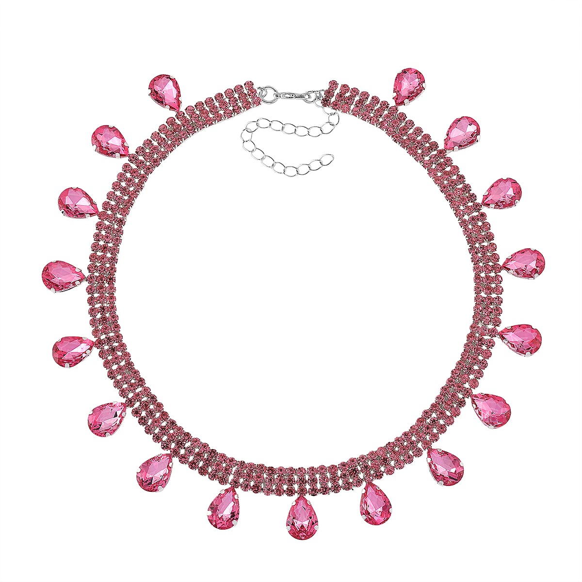 Sparkling Pink Austrian Crystal Dripping Necklace (16-19 Inches) in Silvertone image number 3