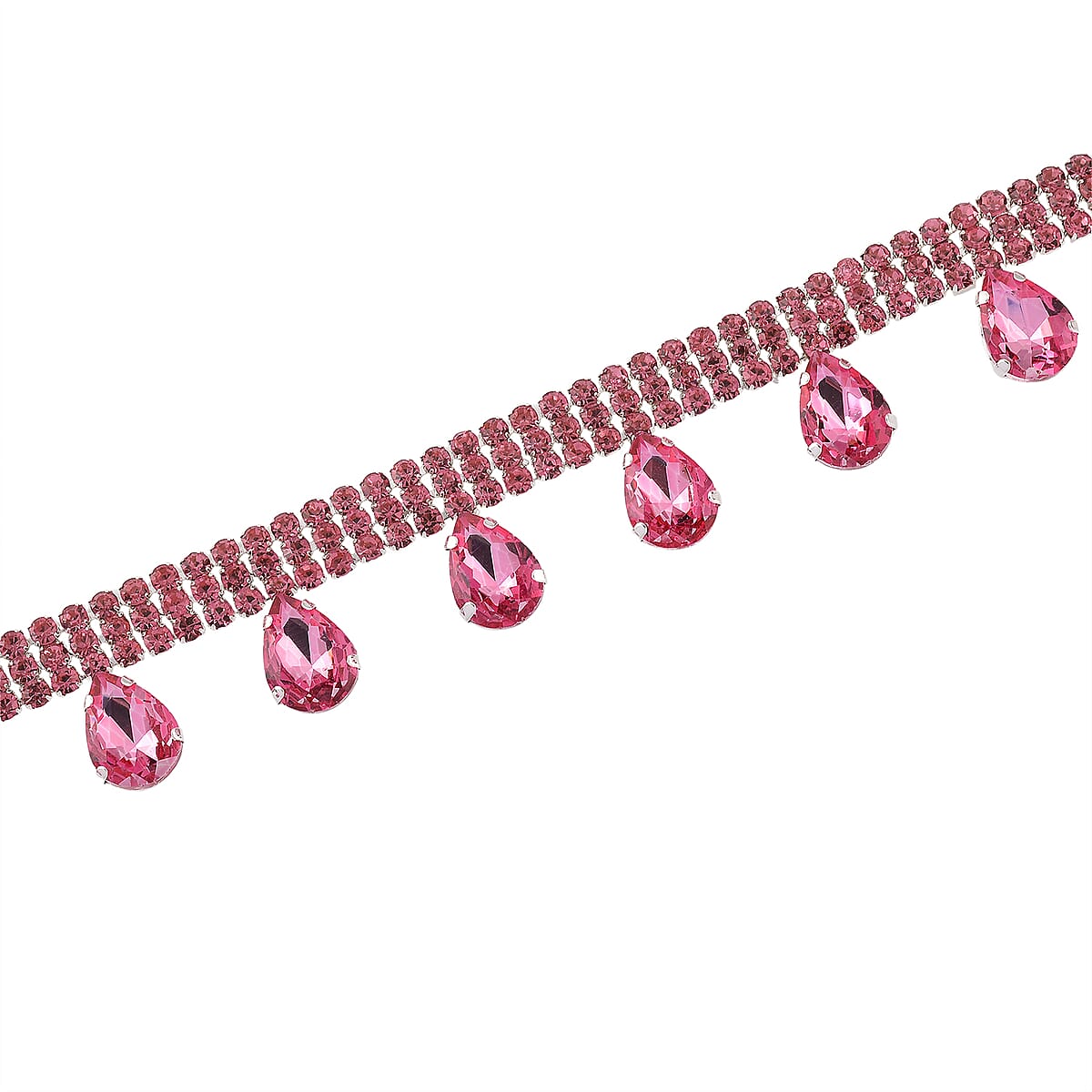 Sparkling Pink Austrian Crystal Dripping Necklace (16-19 Inches) in Silvertone image number 4