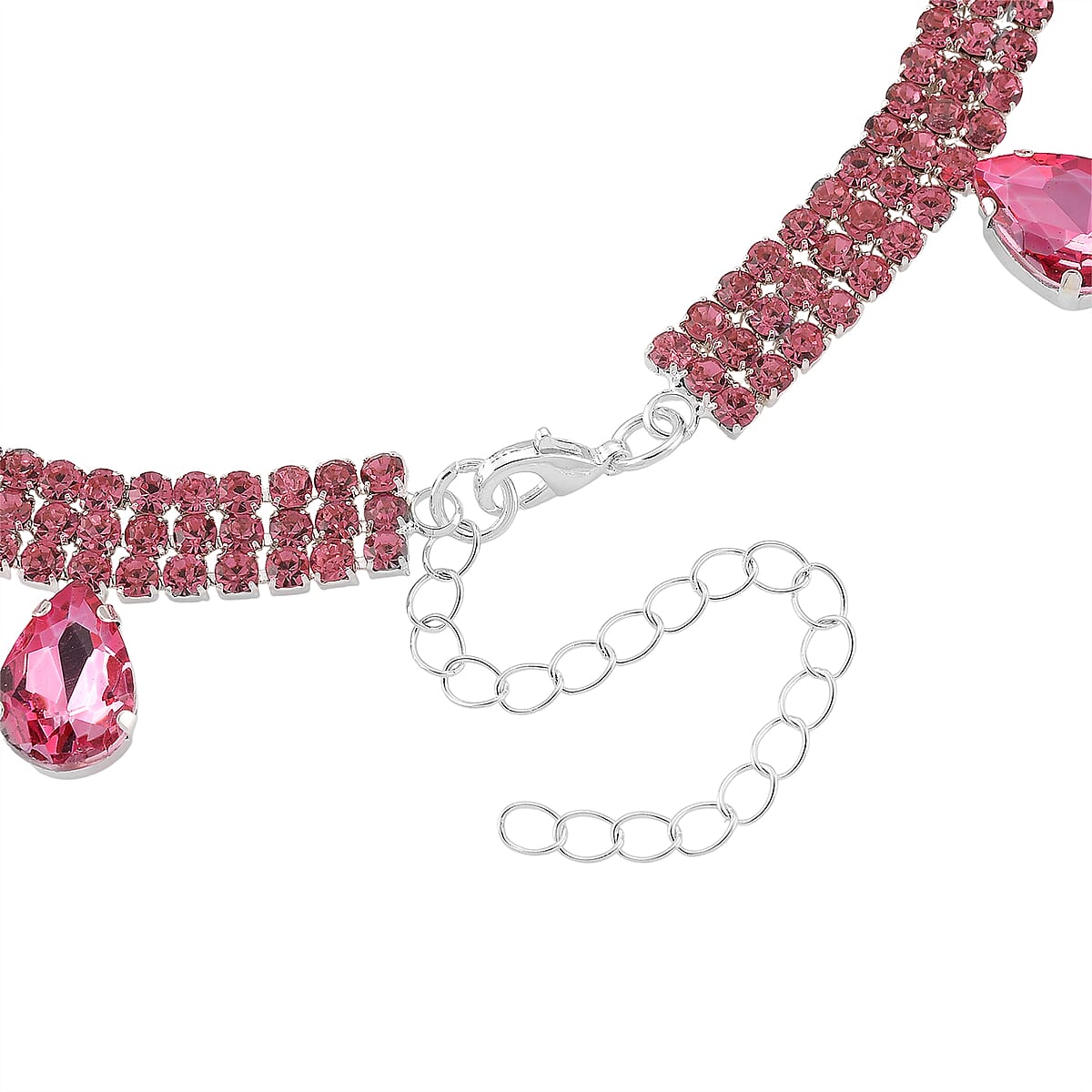 Sparkling Pink Austrian Crystal Dripping Necklace (16-19 Inches) in Silvertone image number 5