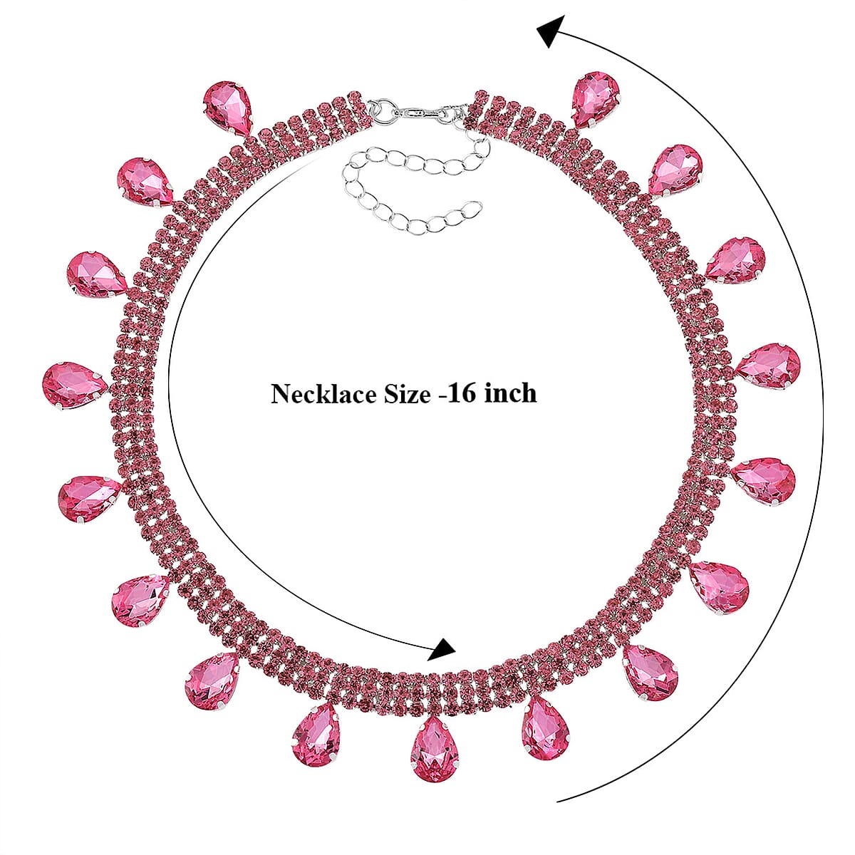 Sparkling Pink Austrian Crystal Dripping Necklace (16-19 Inches) in Silvertone image number 6