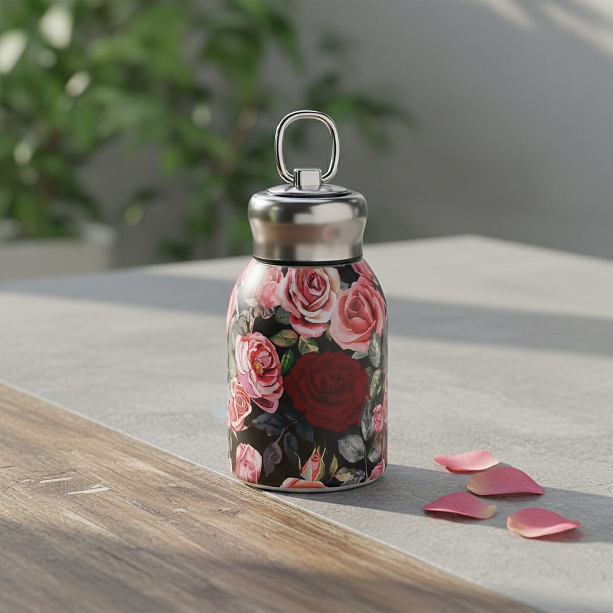 Rose Pattern 260ml Double Wall Stainless Steel Water Bottle image number 1