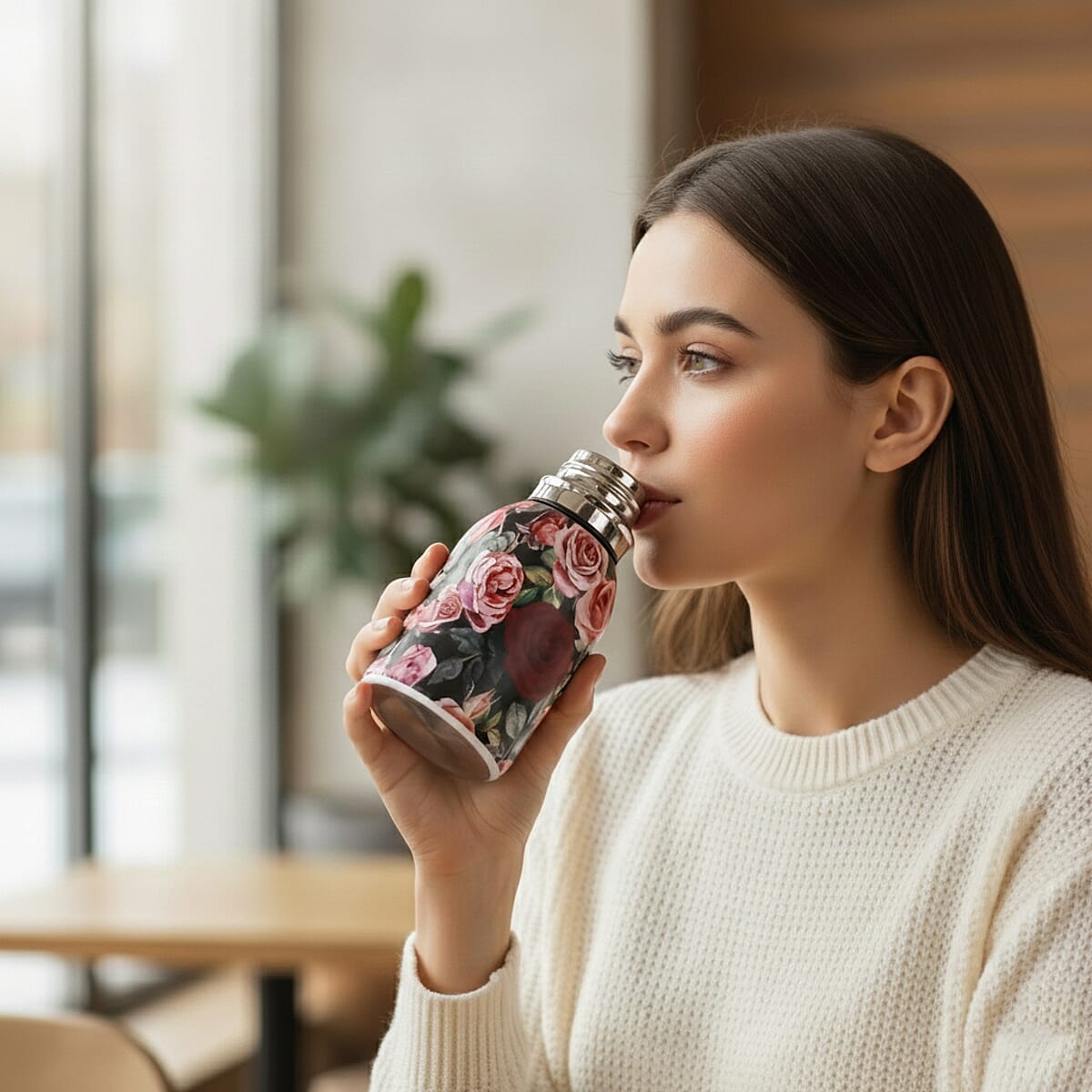 Rose Pattern 260ml Double Wall Stainless Steel Water Bottle image number 2