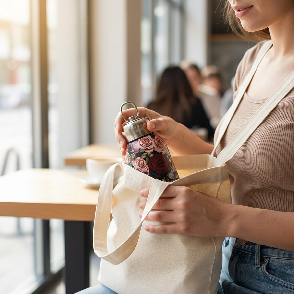 Rose Pattern 260ml Double Wall Stainless Steel Water Bottle image number 3