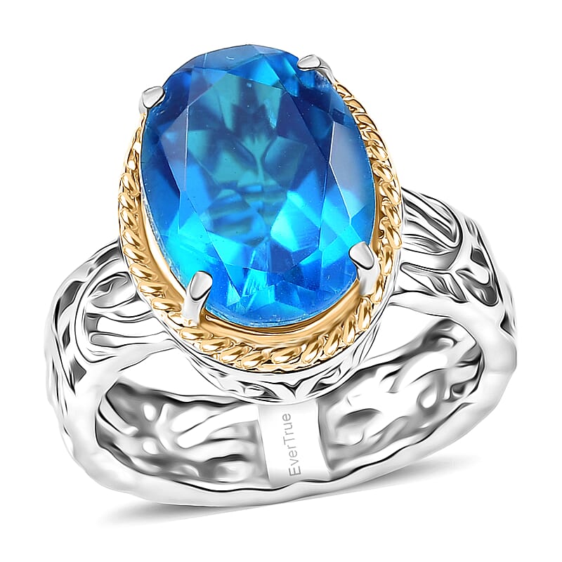 EverTrue Caribbean Quartz (Triplet) Ring in 18K YG Plated and Platinum Bond 5.90 ctw (Size 10.0)