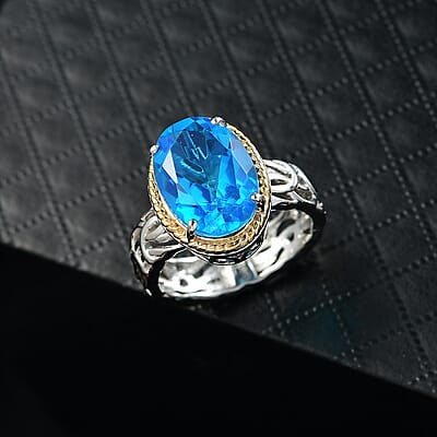 EverTrue Caribbean Quartz (Triplet) Ring in 18K YG Plated and Platinum Bond 5.90 ctw (Size 10.0)