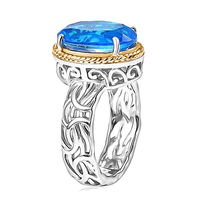 EverTrue Caribbean Quartz (Triplet) Ring in 18K YG Plated and Platinum Bond 5.90 ctw (Size 10.0)