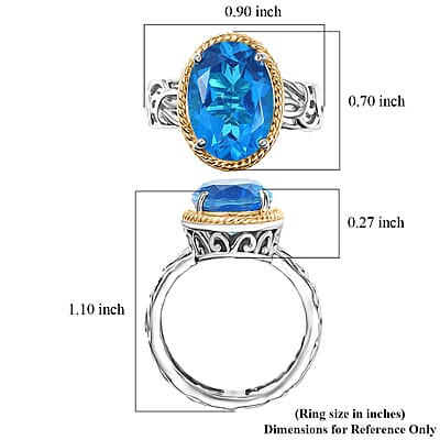 EverTrue Caribbean Quartz (Triplet) Ring in 18K YG Plated and Platinum Bond 5.90 ctw (Size 10.0)