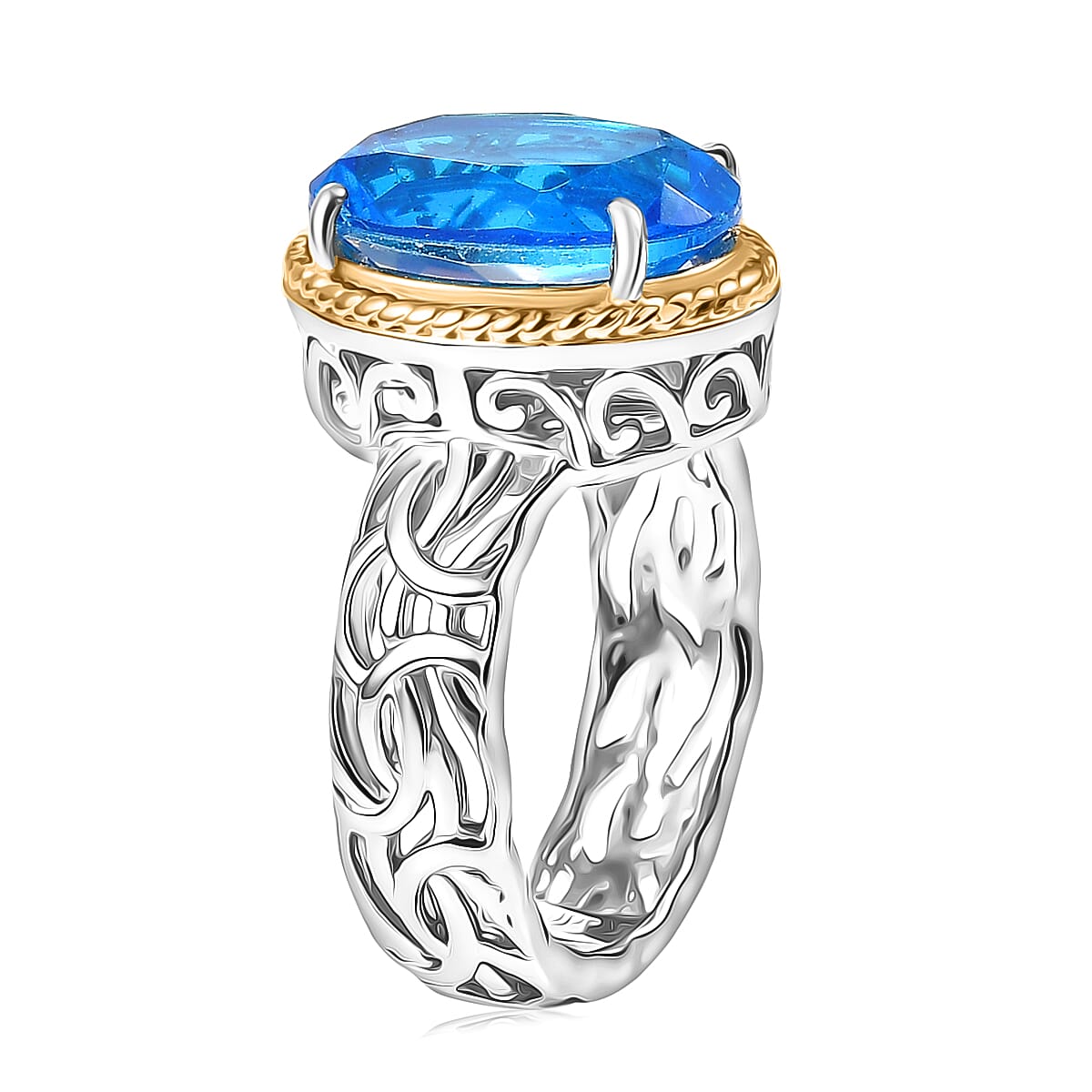 EverTrue Caribbean Quartz Ring in 18K YG Plated and Platinum Bond 5.90 ctw (Size 11.0) image number 3