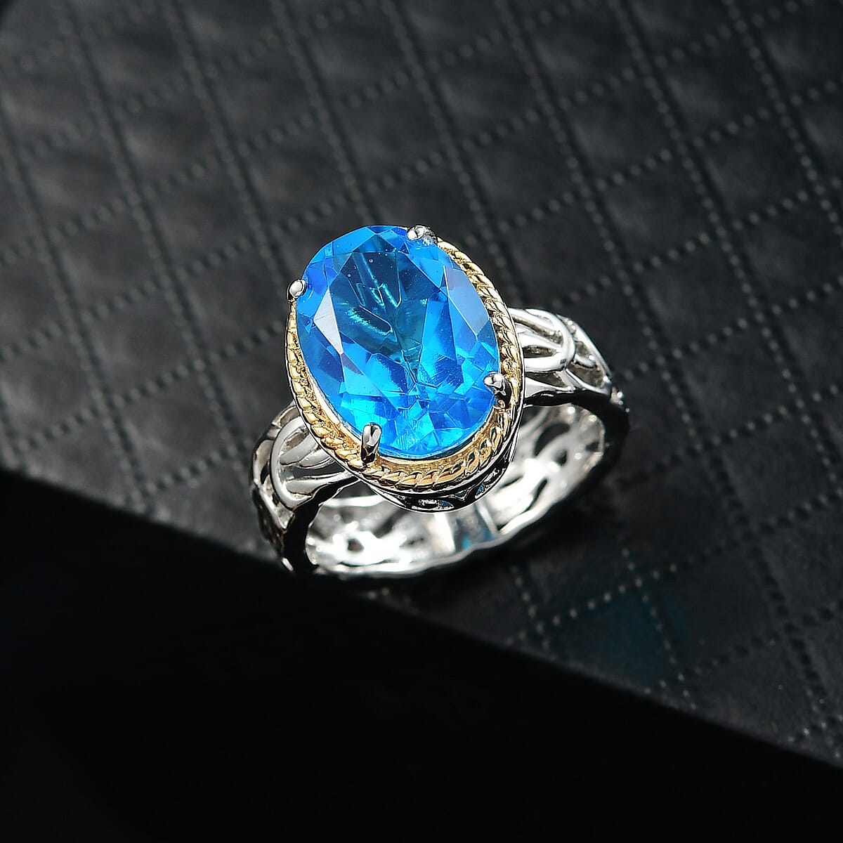 EverTrue Caribbean Quartz Ring in 18K YG Plated and Platinum Bond 5.90 ctw (Size 7.0) image number 1