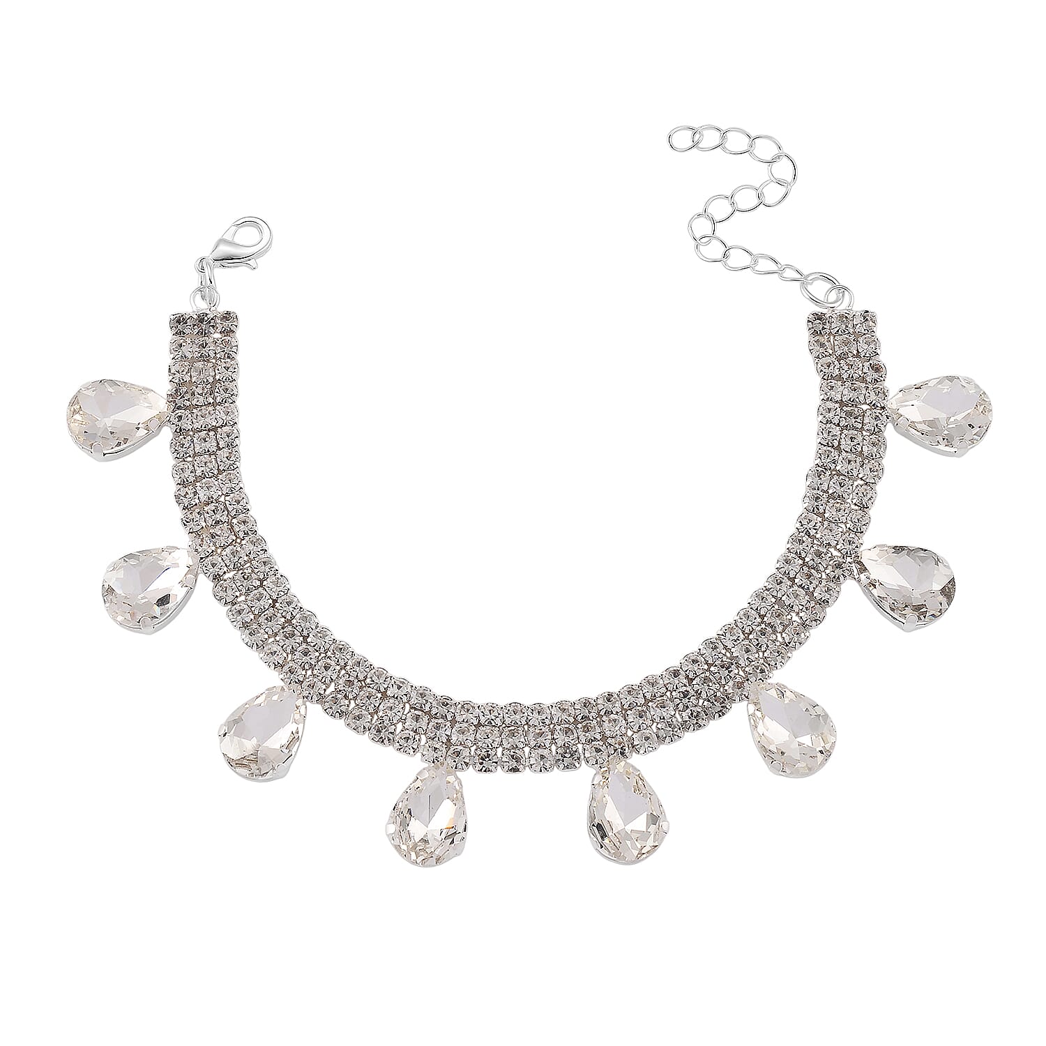 Sparkling Austrian Crystal Dripping Bracelet in Silvertone (7.50-9.50In)
