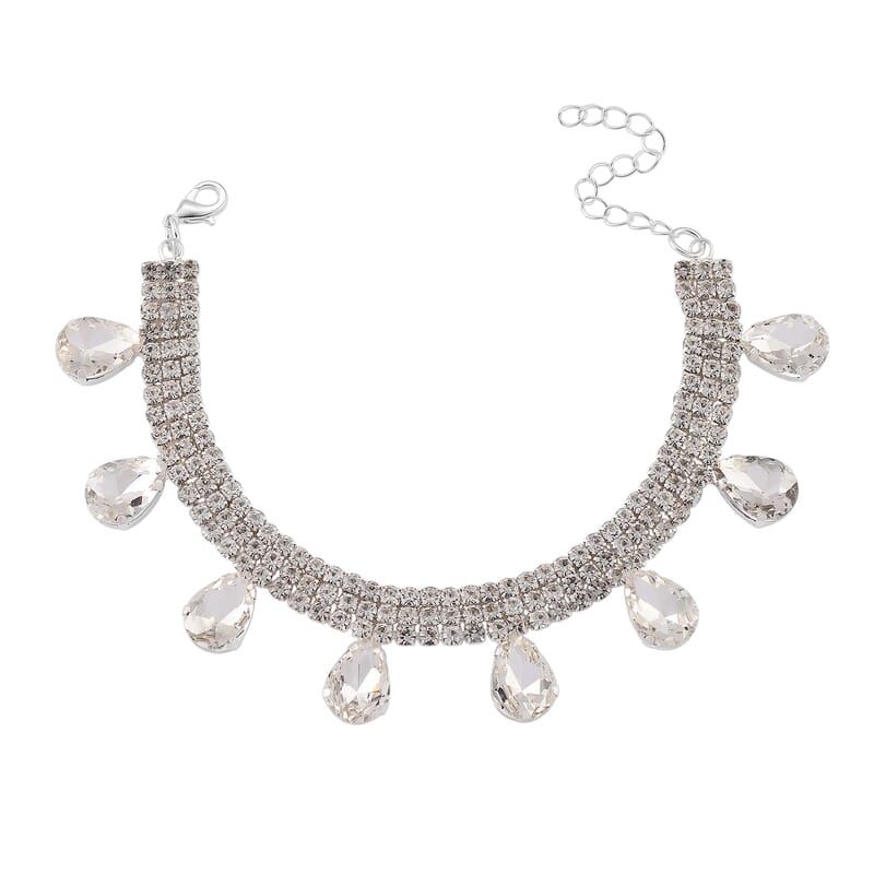 Sparkling Austrian Crystal Dripping Bracelet in Silvertone (7.50-9.50In)