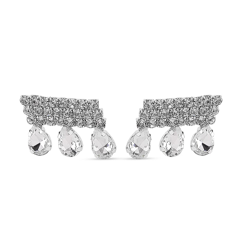 Austrian Crystal Dripping Earrings in Silvertone
