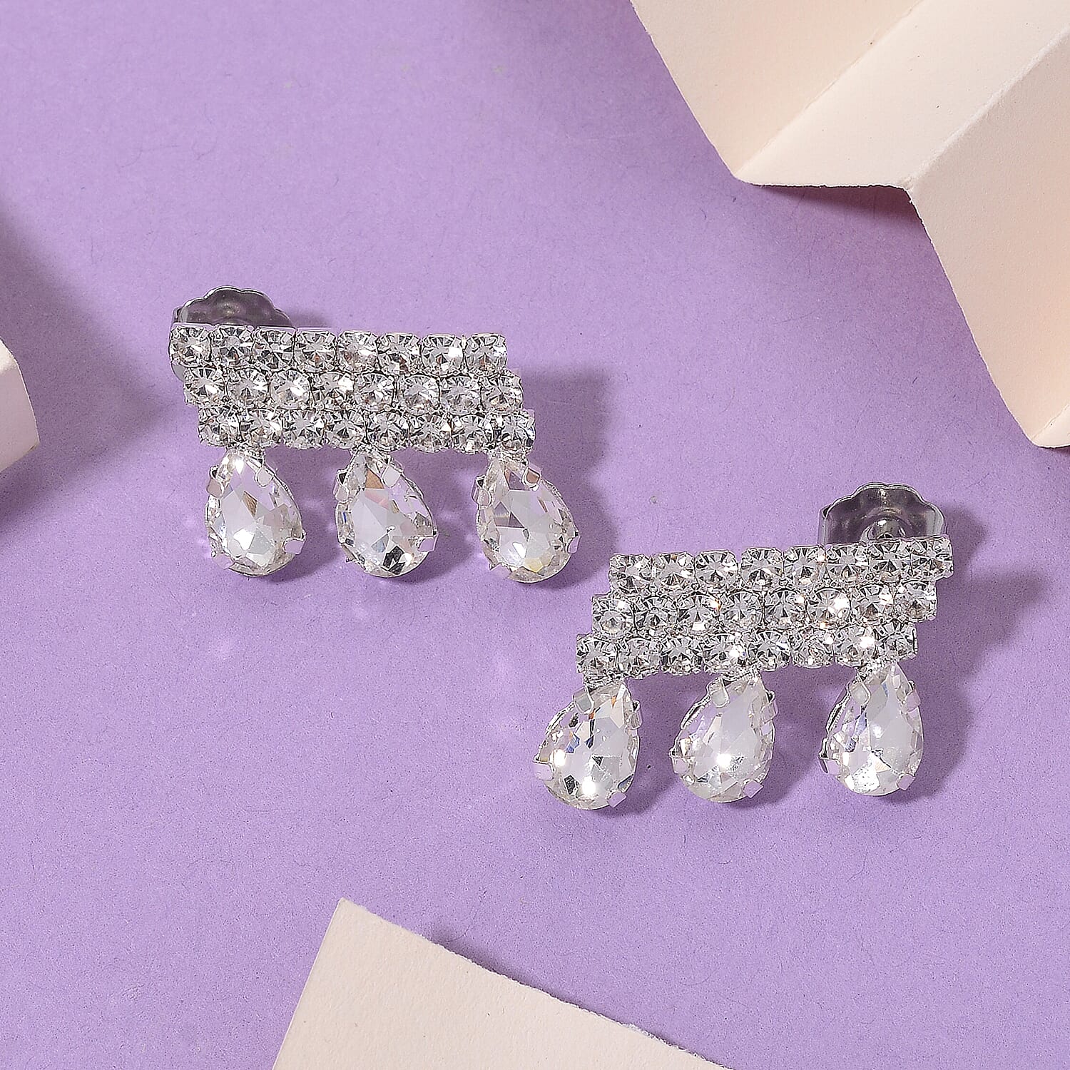 Austrian Crystal Dripping Earrings in Silvertone